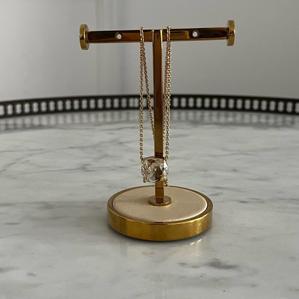 Kate Spade Small SQUARE Clear Stone Pendant Necklace with Gold plating.